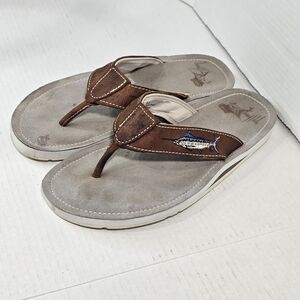 Guy Harvey Tan Leather Marlin Fish Thong Flip Flops Sandals Shoes Men’s Size 11